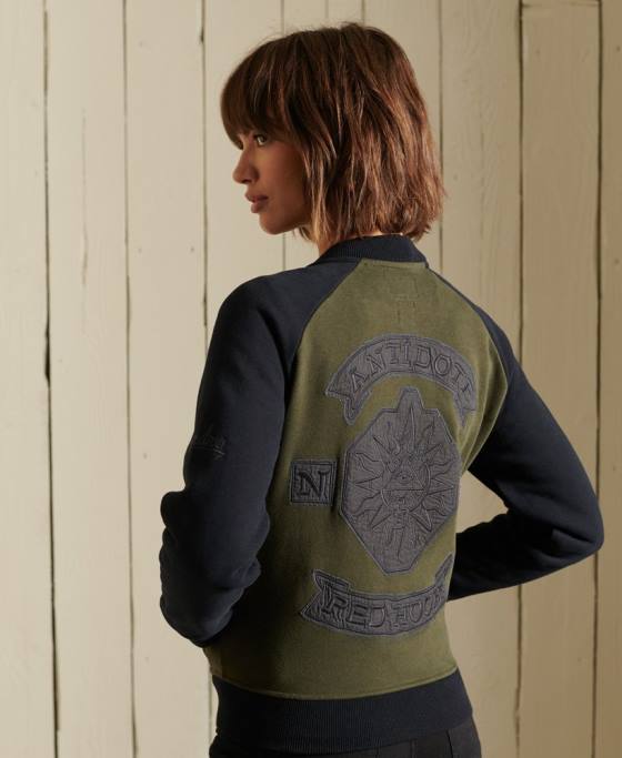 Superdry geacă bomber din jerseu care se încrucișează îmbrăcăminte verde femei JX0Z5827