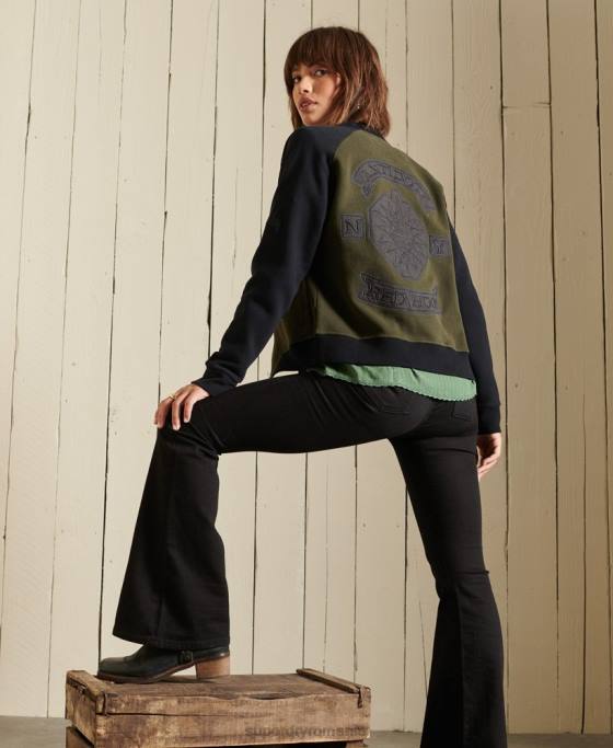 Superdry geacă bomber din jerseu care se încrucișează îmbrăcăminte verde femei JX0Z5827