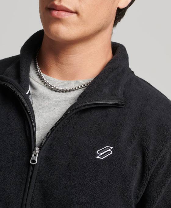 Superdry geacă cu fermoar din fleece cu logo îmbrăcăminte negru bărbați JX0Z4996