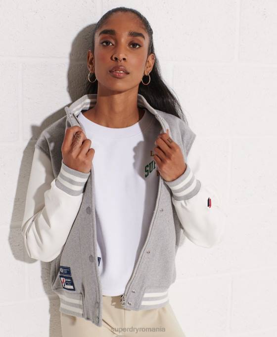Superdry geacă de baseball de lână îmbrăcăminte gri deschis femei JX0Z5585