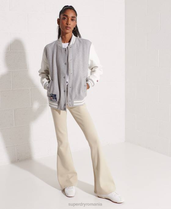 Superdry geacă de baseball de lână îmbrăcăminte gri deschis femei JX0Z5585