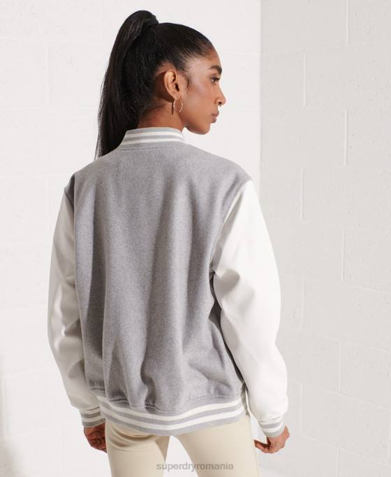Superdry geacă de baseball de lână îmbrăcăminte gri deschis femei JX0Z5585