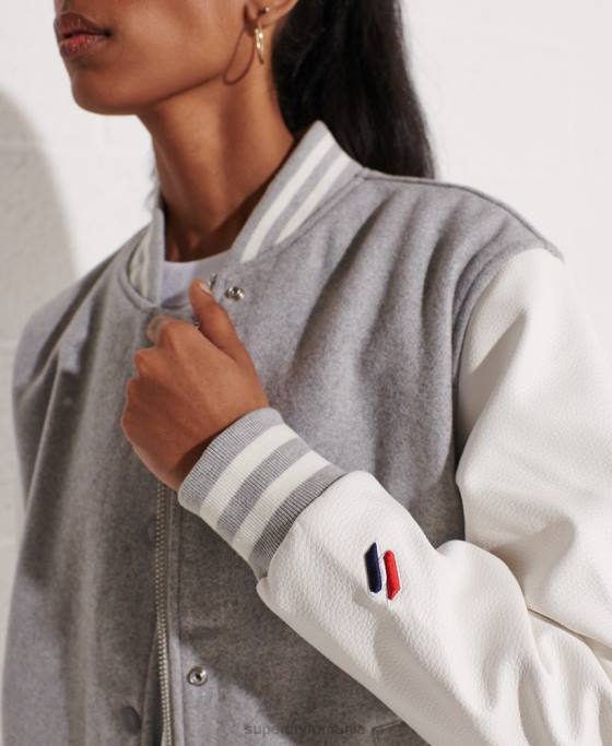 Superdry geacă de baseball de lână îmbrăcăminte gri deschis femei JX0Z5585