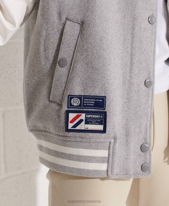 Superdry geacă de baseball de lână îmbrăcăminte gri deschis femei JX0Z5585