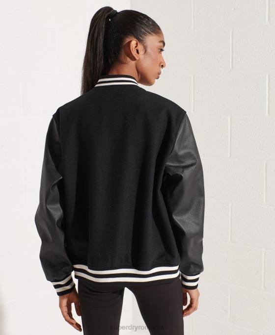 Superdry geacă de baseball de lână îmbrăcăminte negru femei JX0Z5726