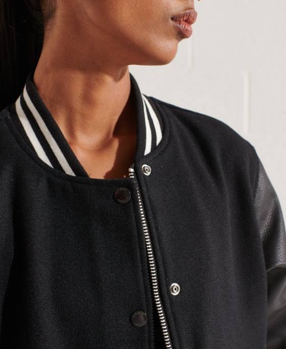 Superdry geacă de baseball de lână îmbrăcăminte negru femei JX0Z5726