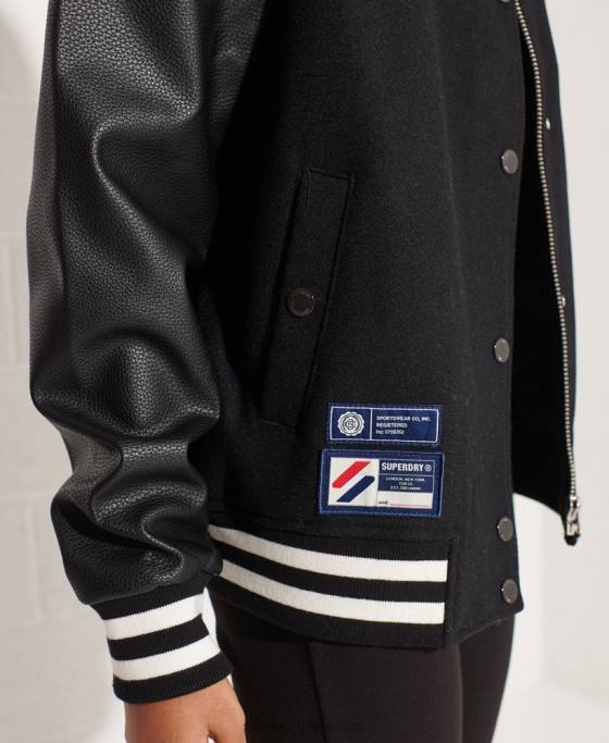 Superdry geacă de baseball de lână îmbrăcăminte negru femei JX0Z5726