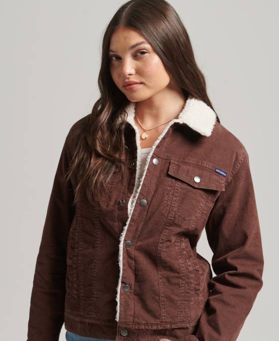 Superdry geacă de camioner cu snur sherpa îmbrăcăminte maro femei JX0Z3548