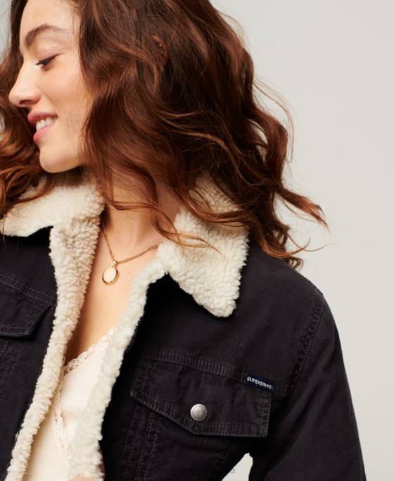 Superdry geacă de camioner cu snur sherpa îmbrăcăminte negru femei JX0Z3817