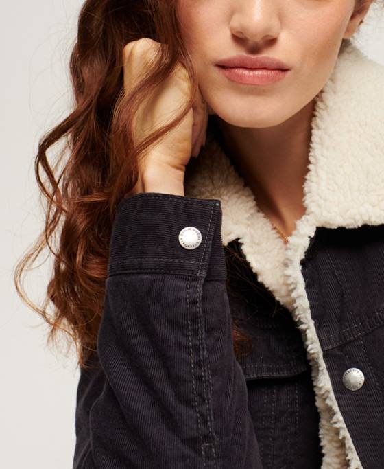 Superdry geacă de camioner cu snur sherpa îmbrăcăminte negru femei JX0Z3817