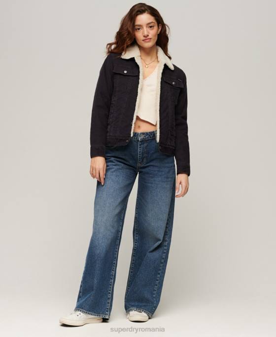 Superdry geacă de camioner cu snur sherpa îmbrăcăminte negru femei JX0Z3817