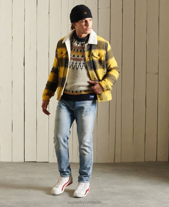 Superdry geacă de camioner din lână sherpa highwayman îmbrăcăminte aur bărbați JX0Z4593