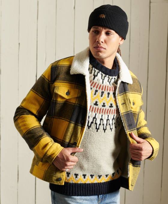 Superdry geacă de camioner din lână sherpa highwayman îmbrăcăminte aur bărbați JX0Z4593