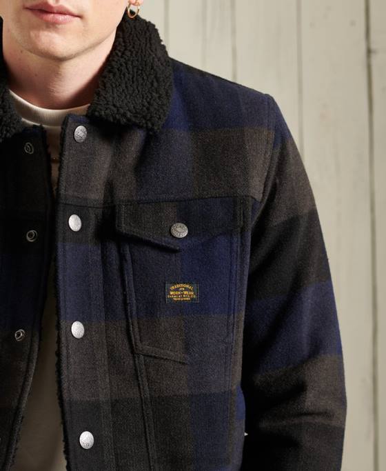 Superdry geacă de camioner din lână sherpa highwayman îmbrăcăminte marina bărbați JX0Z4683