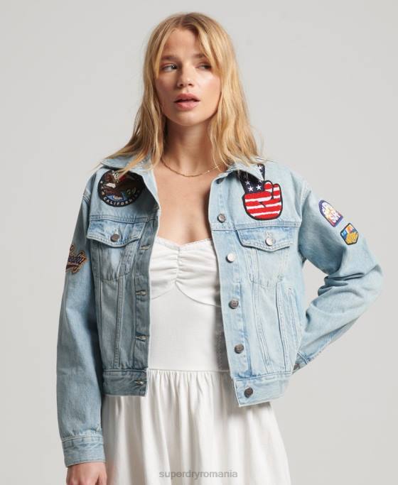 Superdry geacă de camioner vintage petic îmbrăcăminte albastru deschis femei JX0Z2019