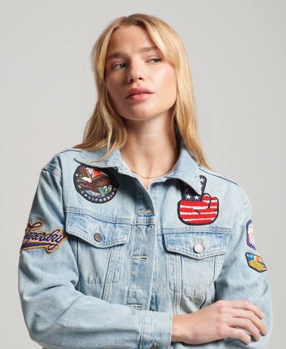 Superdry geacă de camioner vintage petic îmbrăcăminte albastru deschis femei JX0Z2019