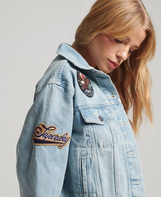 Superdry geacă de camioner vintage petic îmbrăcăminte albastru deschis femei JX0Z2019