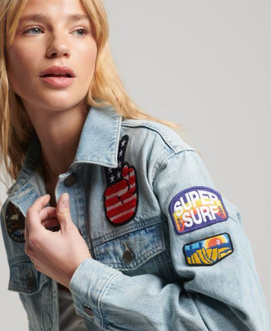 Superdry geacă de camioner vintage petic îmbrăcăminte albastru deschis femei JX0Z2019