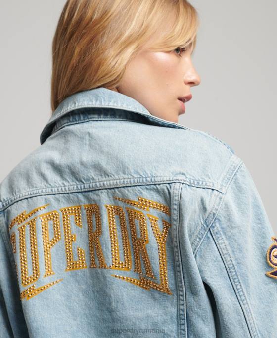 Superdry geacă de camioner vintage petic îmbrăcăminte albastru deschis femei JX0Z2019