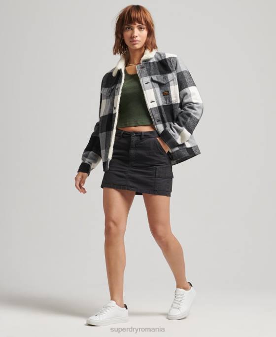 Superdry geacă de camionetă sherpa supradimensionată din lână îmbrăcăminte negru femei JX0Z5564
