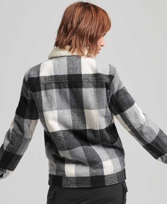 Superdry geacă de camionetă sherpa supradimensionată din lână îmbrăcăminte negru femei JX0Z5564