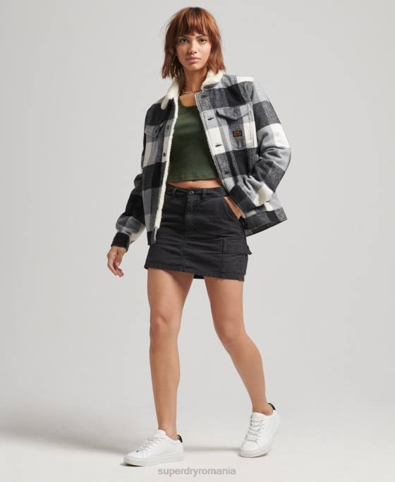 Superdry geacă de camionetă sherpa supradimensionată din lână îmbrăcăminte negru femei JX0Z5727