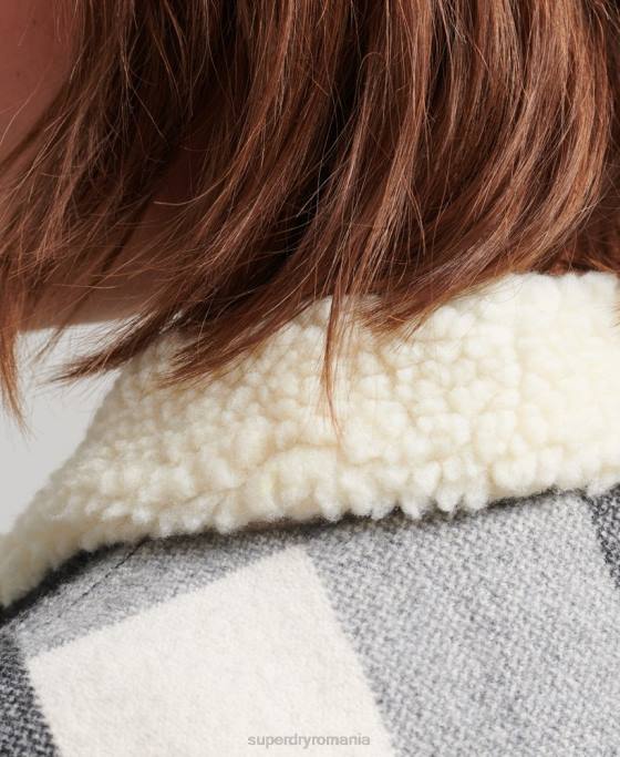 Superdry geacă de camionetă sherpa supradimensionată din lână îmbrăcăminte negru femei JX0Z5727