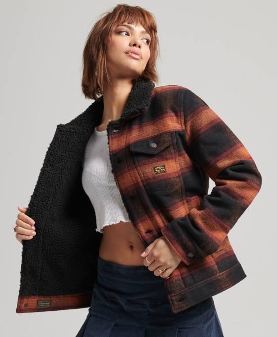 Superdry geacă de camionetă sherpa supradimensionată din lână îmbrăcăminte roșu femei JX0Z5434