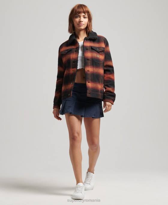Superdry geacă de camionetă sherpa supradimensionată din lână îmbrăcăminte roșu femei JX0Z5434