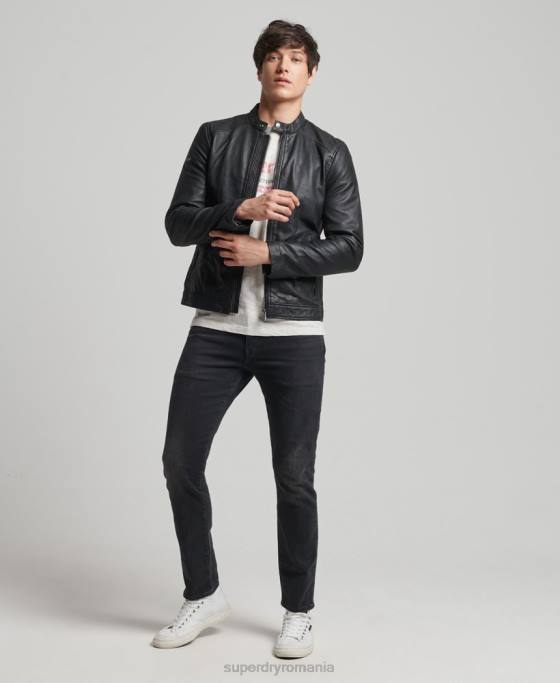 Superdry geacă de curse din piele ușoară hero îmbrăcăminte negru bărbați JX0Z4607