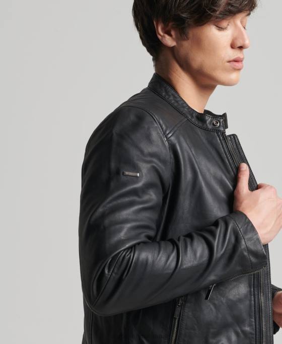 Superdry geacă de curse din piele ușoară hero îmbrăcăminte negru bărbați JX0Z4607