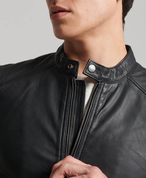 Superdry geacă de curse din piele ușoară hero îmbrăcăminte negru bărbați JX0Z4607