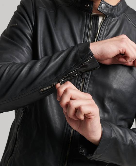 Superdry geacă de curse din piele ușoară hero îmbrăcăminte negru bărbați JX0Z4607