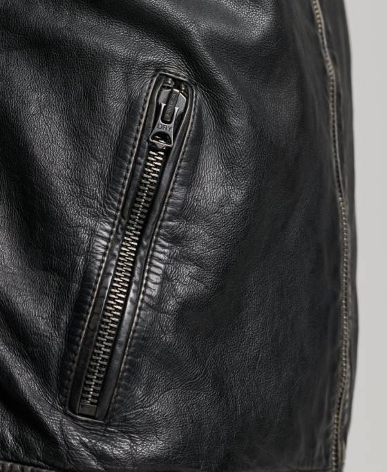 Superdry geacă de curse moto din piele de patrimoniu îmbrăcăminte negru bărbați JX0Z906