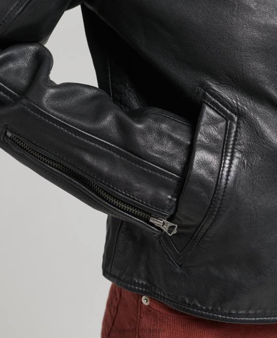 Superdry geacă de motociclist din piele de epocă îmbrăcăminte gri inchis femei JX0Z3819