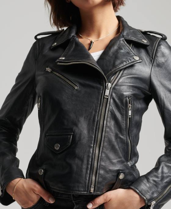 Superdry geacă de motociclist din piele rylee îmbrăcăminte negru femei JX0Z3735