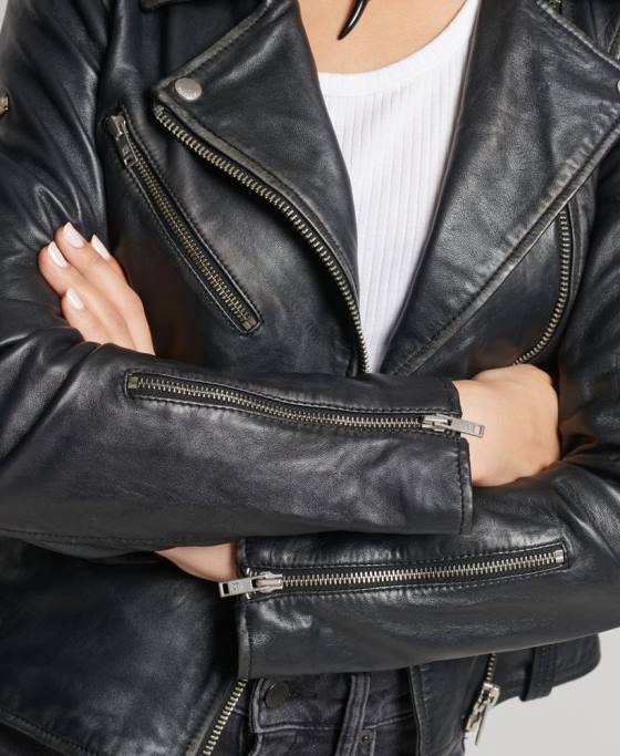 Superdry geacă de motociclist din piele rylee îmbrăcăminte negru femei JX0Z3735