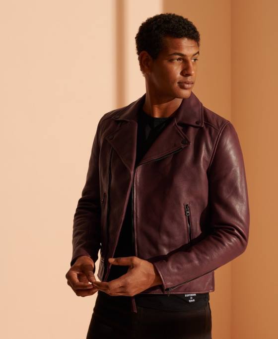 Superdry geacă de motociclist din piele îmbrăcăminte Violet bărbați JX0Z4725