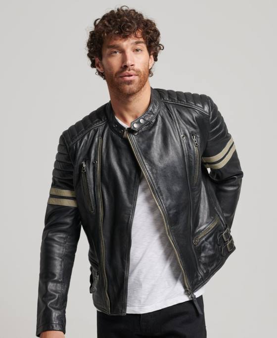 Superdry geacă de motociclist din piele îmbrăcăminte negru bărbați JX0Z4691