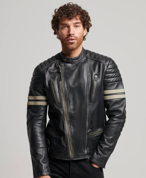 Superdry geacă de motociclist din piele îmbrăcăminte negru bărbați JX0Z4691