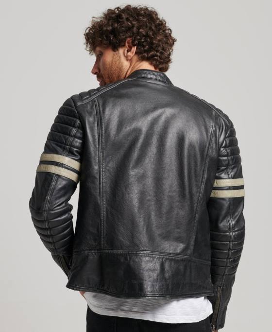 Superdry geacă de motociclist din piele îmbrăcăminte negru bărbați JX0Z4691