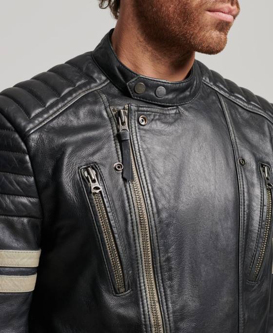 Superdry geacă de motociclist din piele îmbrăcăminte negru bărbați JX0Z4691