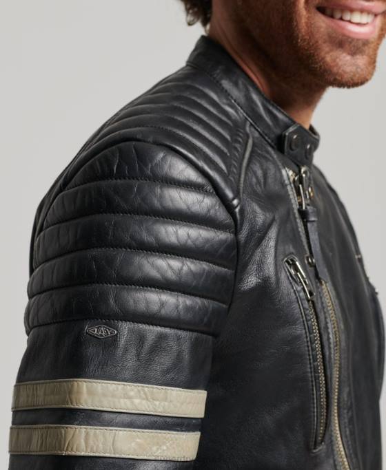 Superdry geacă de motociclist din piele îmbrăcăminte negru bărbați JX0Z4691