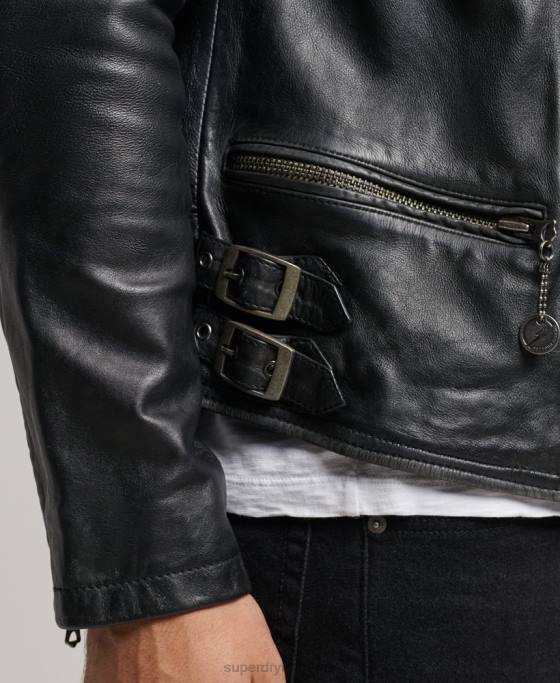 Superdry geacă de motociclist din piele îmbrăcăminte negru bărbați JX0Z4691