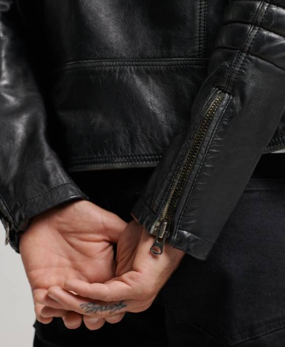 Superdry geacă de motociclist din piele îmbrăcăminte negru bărbați JX0Z4691