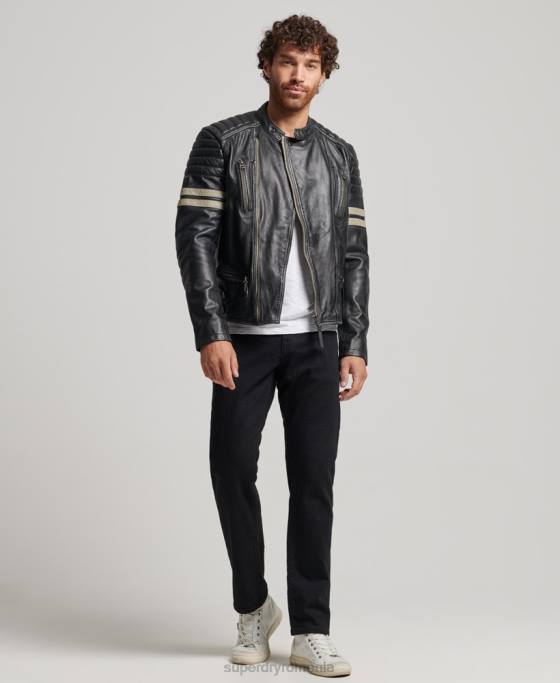 Superdry geacă de motociclist din piele îmbrăcăminte negru bărbați JX0Z4691