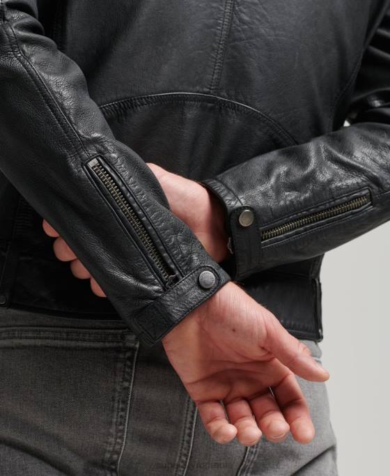 Superdry geacă de motociclist din piele îmbrăcăminte negru bărbați JX0Z953
