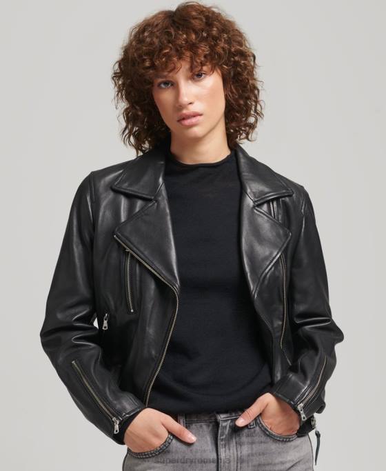 Superdry geacă de motociclist din piele îmbrăcăminte negru femei JX0Z3590
