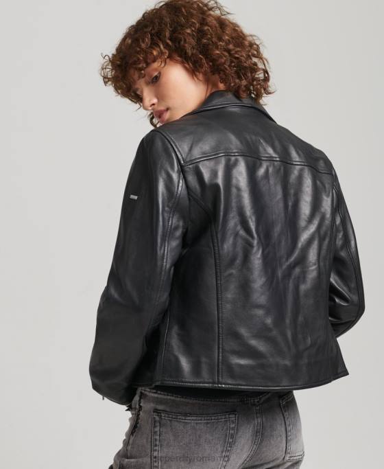 Superdry geacă de motociclist din piele îmbrăcăminte negru femei JX0Z3590