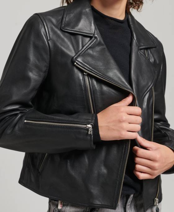 Superdry geacă de motociclist din piele îmbrăcăminte negru femei JX0Z3590
